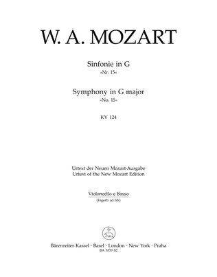 Book cover for Symphony, No. 15 G major, KV 124