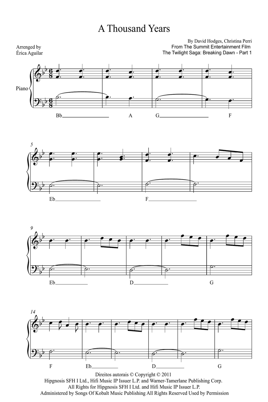 A Thousand Years A Thousand Years Piano Solo scores gallery preview page 1
