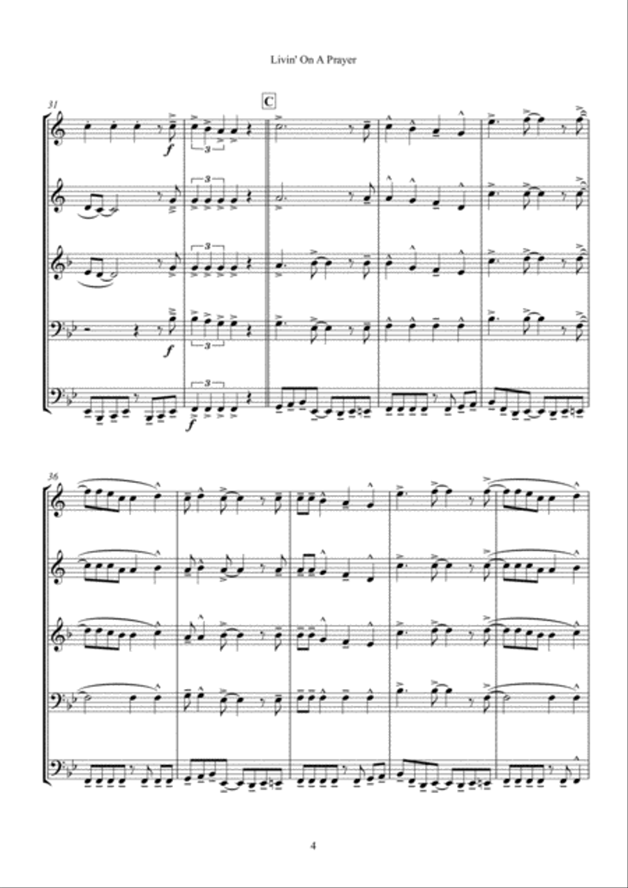 Livin' On A Prayer Brass Ensemble scores gallery preview page 5