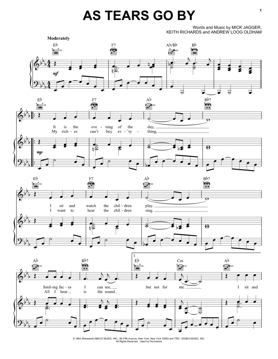 As Tears Go By As Tears Go By Piano, Vocal, Guitar scores gallery preview page 1
