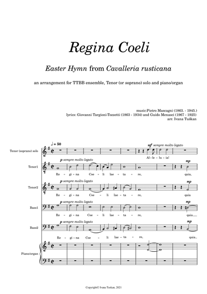 Regina Coeli, G major, TTBB, T solo, piano/organ, cut version image number null