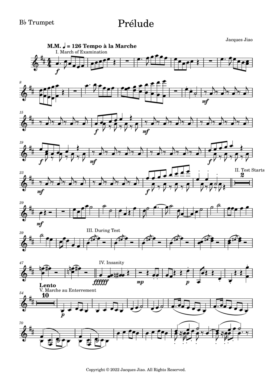 Prelude, Op. 17 No. 1, Part for Trumpet in B-flat Trumpet Duet scores gallery preview page 1