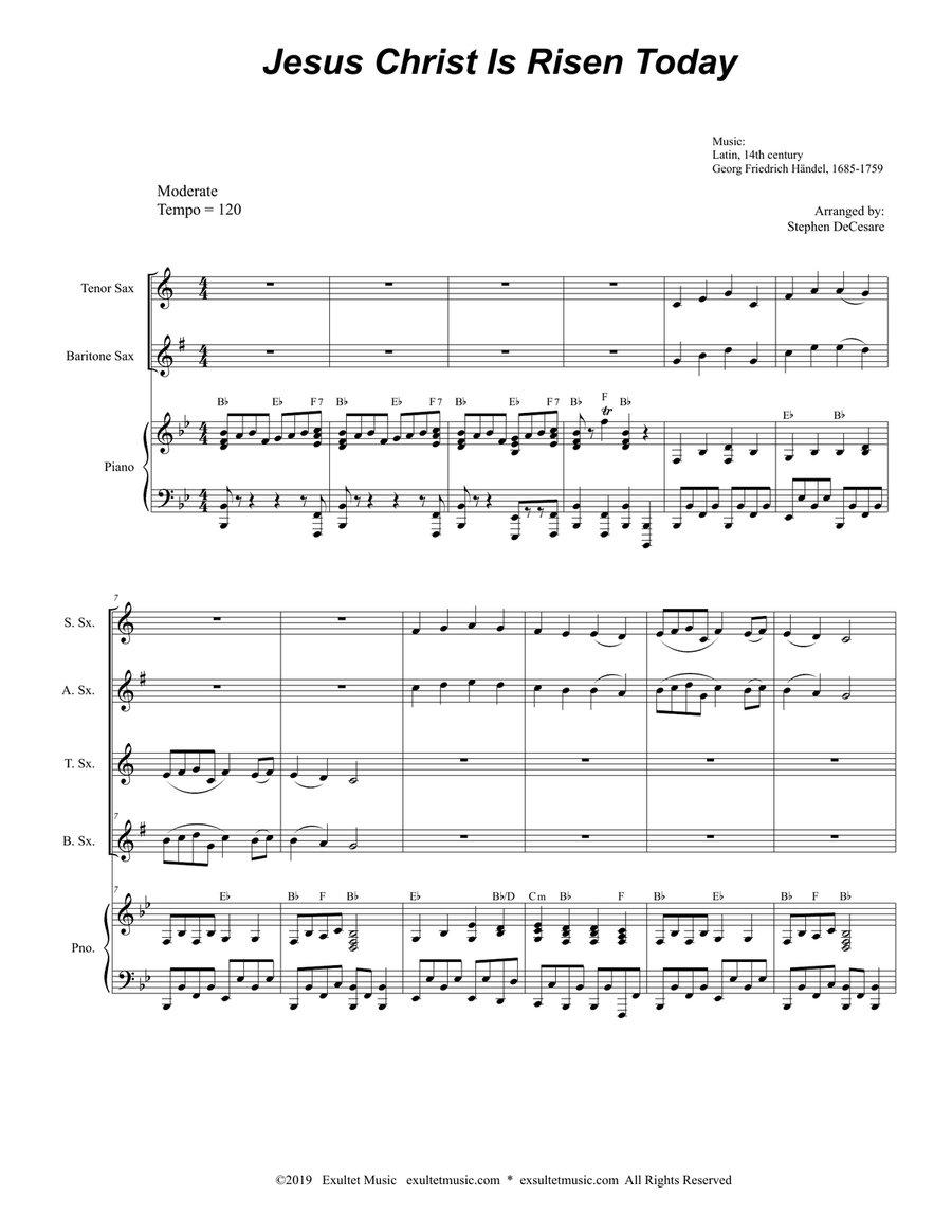 Jesus Christ Is Risen Today (for Saxophone Quartet and Piano) Jesus Christ Is Risen Today (for Saxophone Quartet and Piano) Woodwind Ensemble scores gallery preview page 2