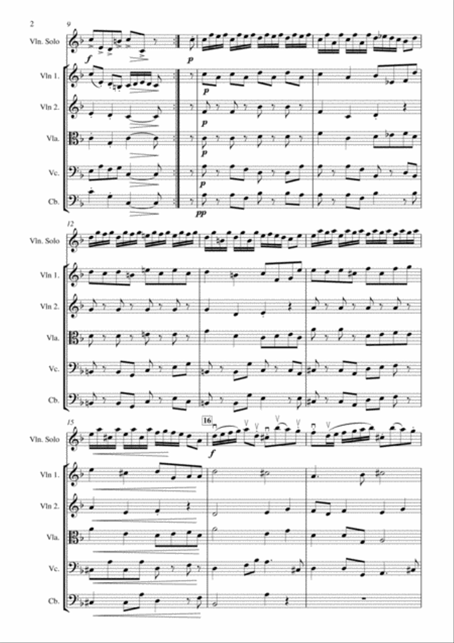 Sonata in F major HWV 370 Op. 1 Nr. 12 - 2nd Movement (Allegro) for solo violin and easy string orch String Orchestra scores gallery preview page 2