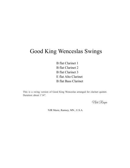 Good King Wenceslas Swings (clarinet quintet Bb Cl 1,2,3 AB) score and set of parts image number null
