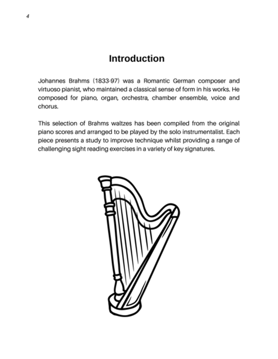 Brahms Studies for Pedal Harp: Waltzes 1-16 (Op.39): Sixteen Studies to Improve Sight Reading and Te image number null
