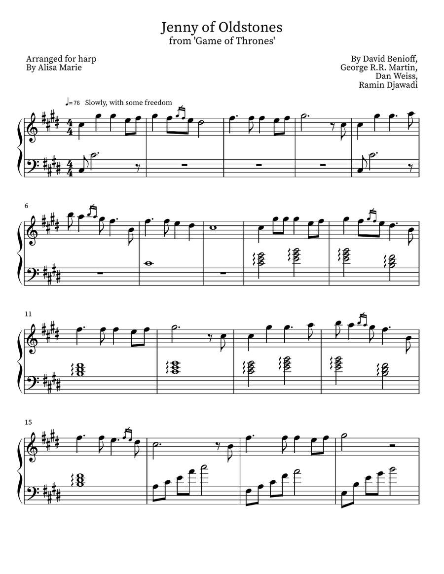 Jenny Of Oldstones Jenny Of Oldstones Harp scores gallery preview page 1