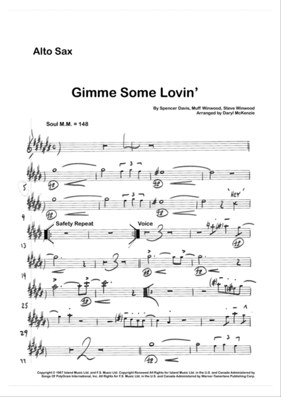 Gimme Some Lovin' Tenor Saxophone scores gallery preview page 1