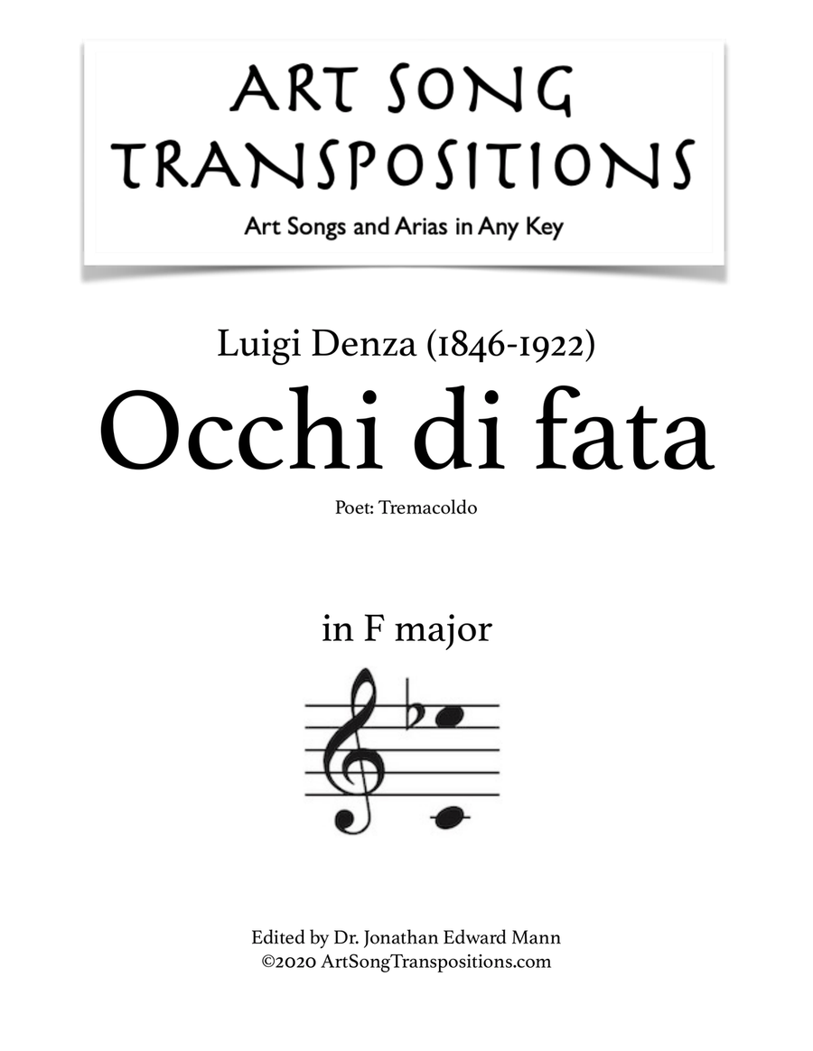 DENZA: Occhi di fata (transposed to F major) Piano, Vocal scores gallery preview page 1