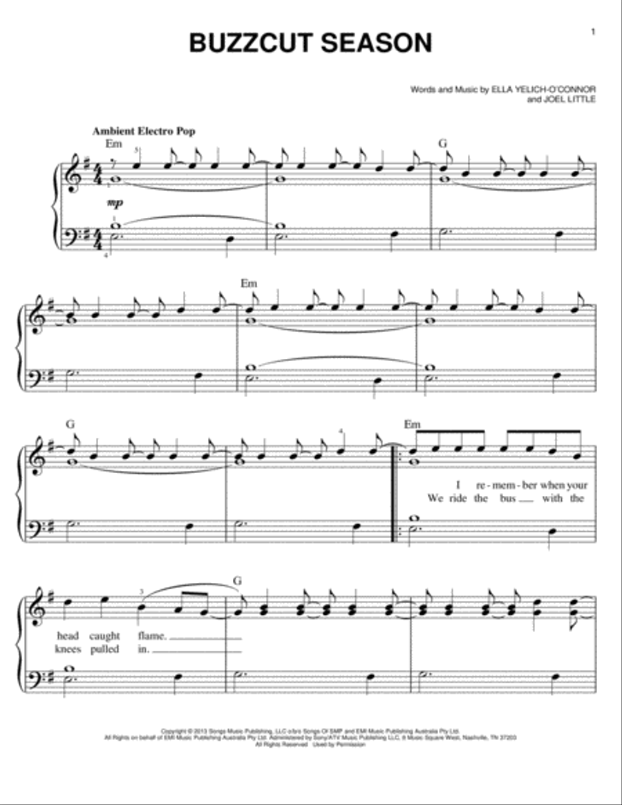 Buzzcut Season Easy Piano scores gallery preview page 1