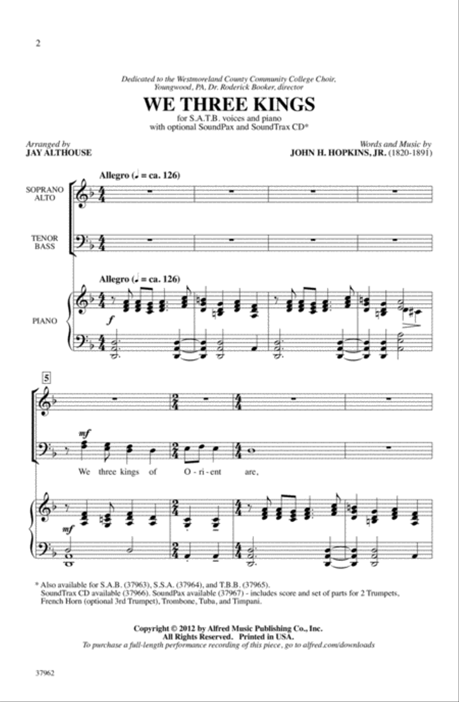 We Three Kings We Three Kings 4-Part scores gallery preview page 1