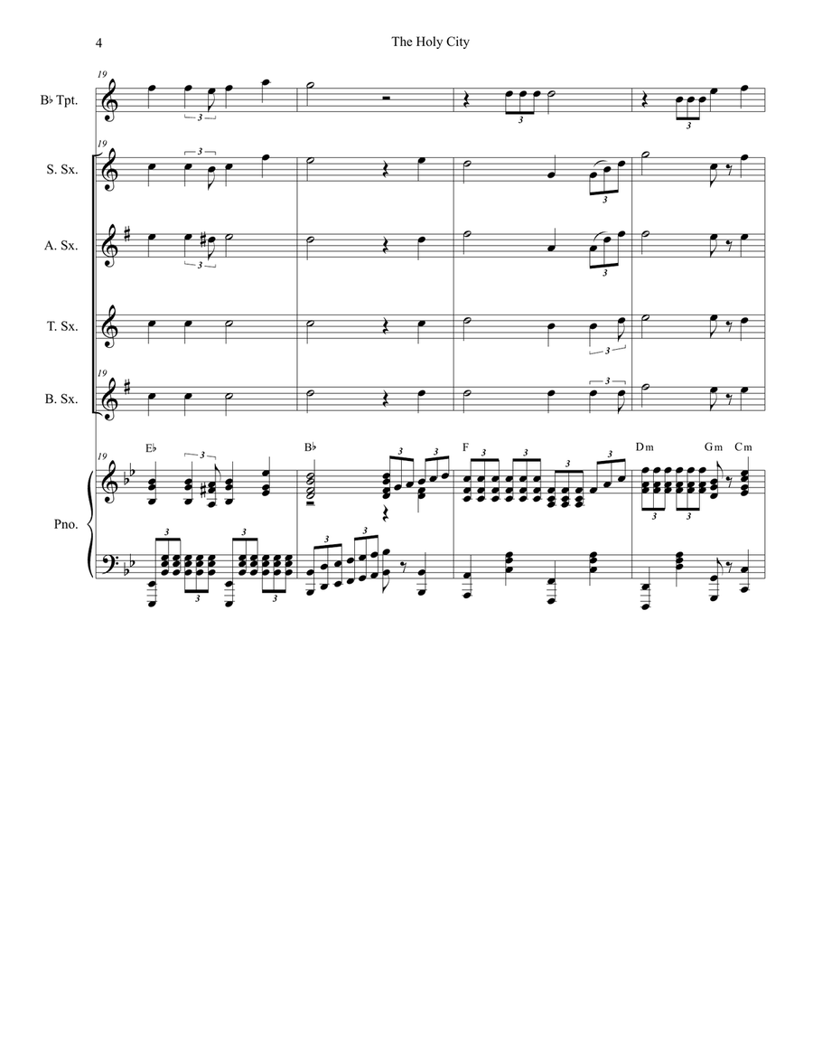 The Holy City (Saxophone Quartet and Piano) Woodwind Ensemble scores gallery preview page 4