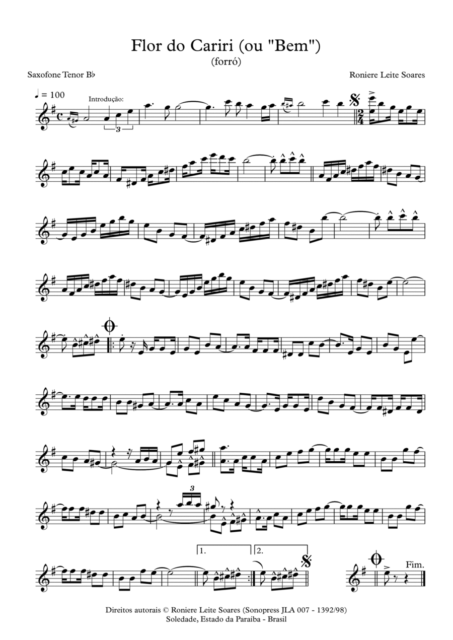 Flor do Cariri Tenor Saxophone scores gallery preview page 1