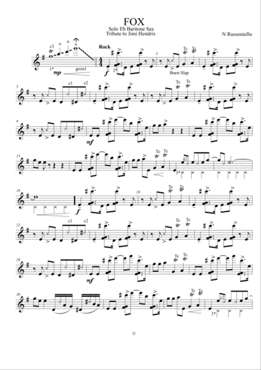 FOX a tribute to Jimi Hendrix for the baritone sax Baritone Saxophone scores gallery preview page 1