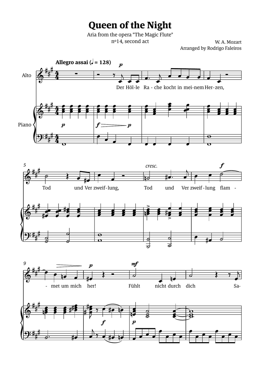 Queen of the Night (aria) - for ALTO in F# minor Chamber Music scores gallery preview page 1