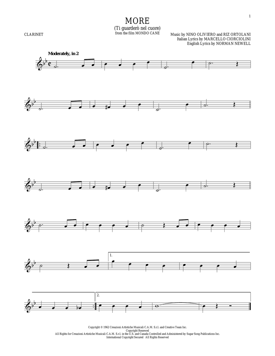More (Ti Guardero Nel Cuore) Clarinet Solo scores gallery preview page 1
