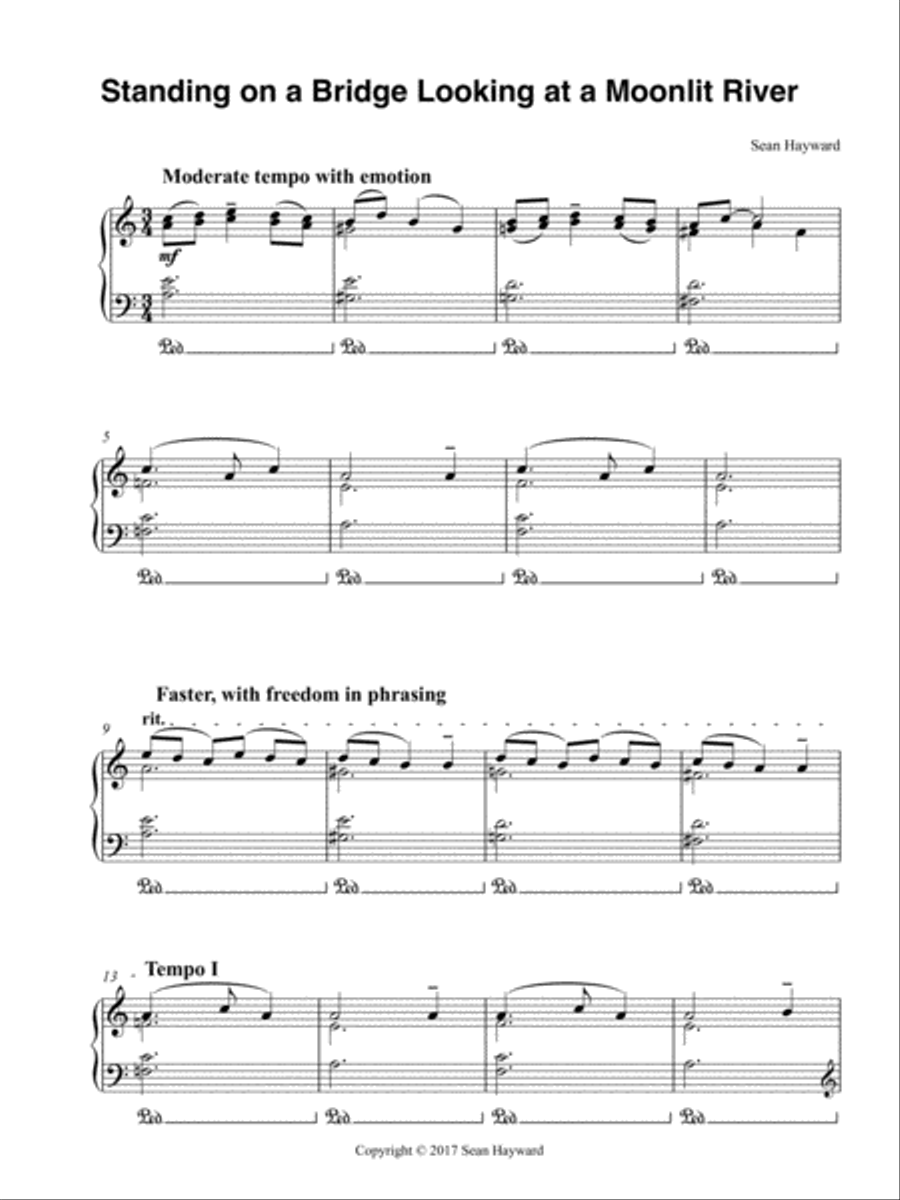 Standing on a Bridge Looking at a Moonlit River Piano Solo scores gallery preview page 1