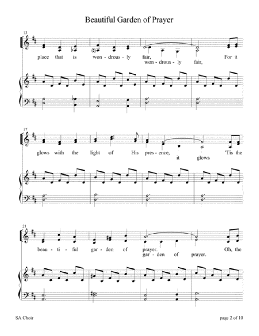 Beautiful Garden of Prayer (for SA Choir with Piano Accompaniment) SA scores gallery preview page 2