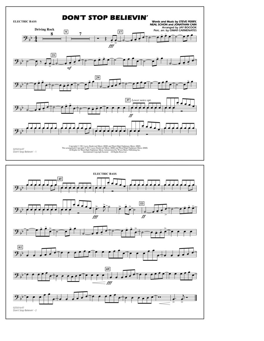 Don't Stop Believin' - Electric Bass Marching Band scores gallery preview page 1