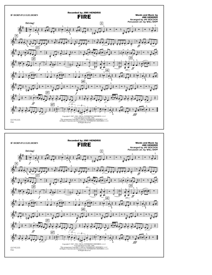 Fire - Bb Horn/Flugelhorn Marching Band scores gallery preview page 1