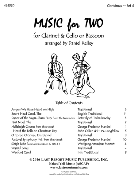 Christmas Duets for Clarinet & Cello or Clarinet & Bassoon - Set 4 - Music for Two