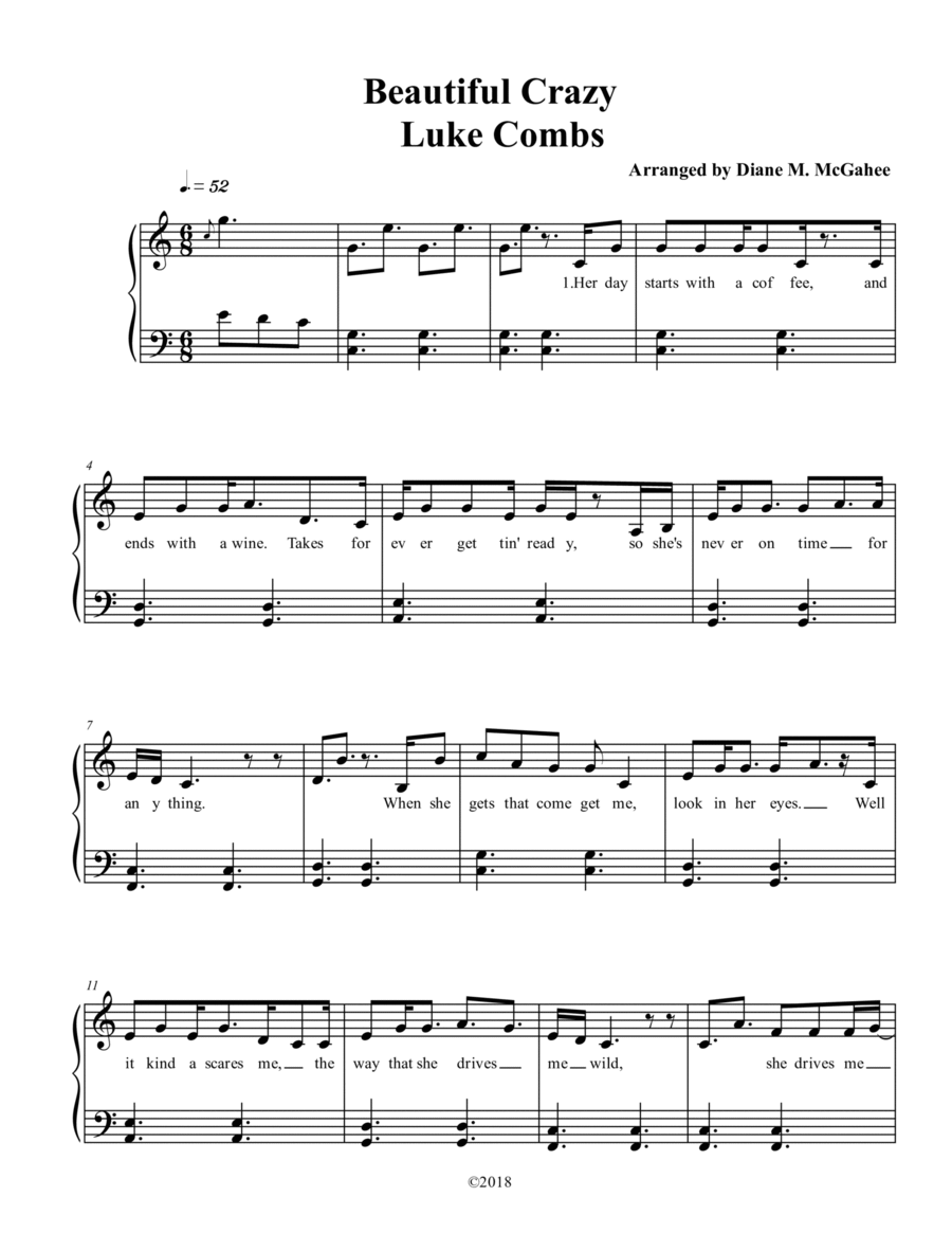 Beautiful Crazy Piano, Vocal, Guitar scores gallery preview page 1