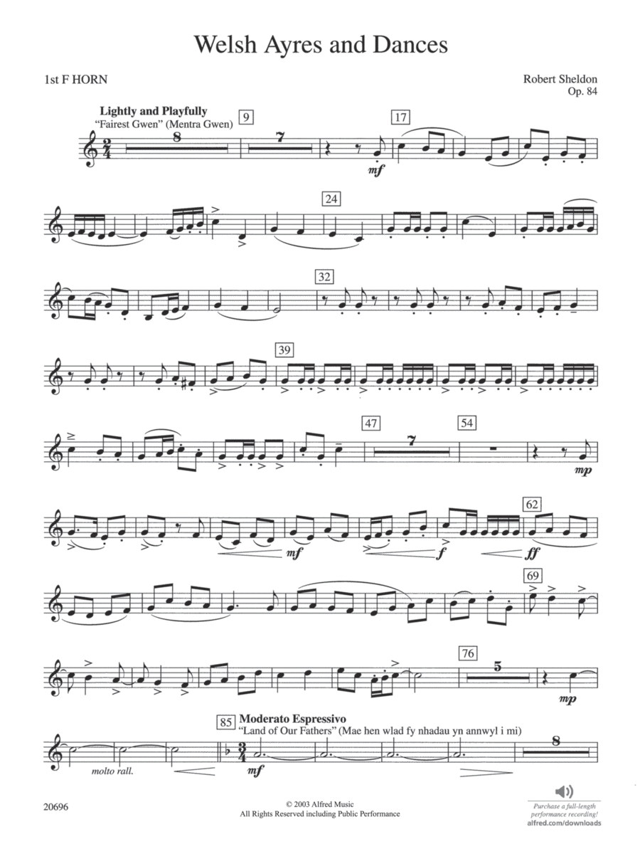 Welsh Ayres & Dances: 1st F Horn Concert Band scores gallery preview page 1
