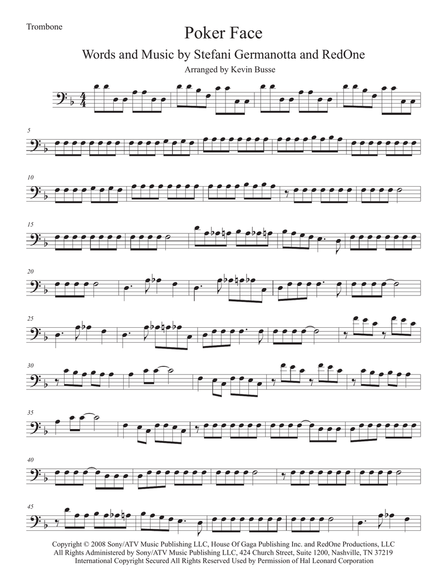 Poker Face Trombone Solo scores gallery preview page 1