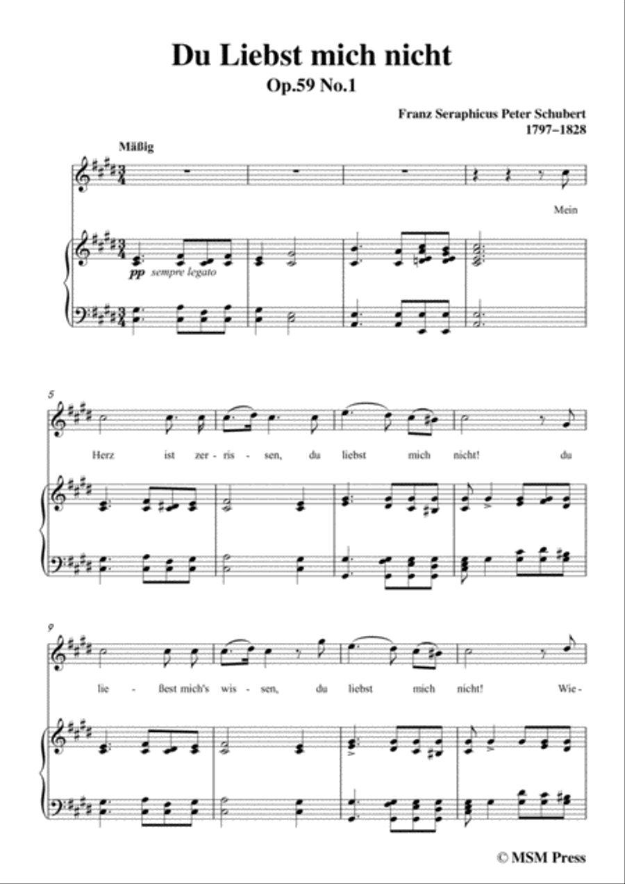 Schubert-Du Liebst mich nicht,Op.59 No.1,in c sharp minor,for Voice&Piano Voice scores gallery preview page 3