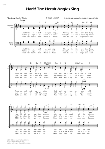 Hark! The Heralt Angels Sing - SATB Choir - W/Chords image number null