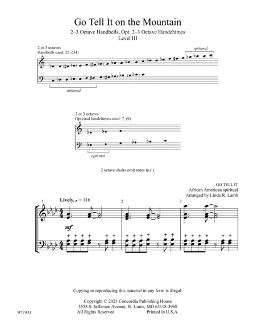 Go Tell It on the Mountain Handbell Choir scores gallery preview page 2