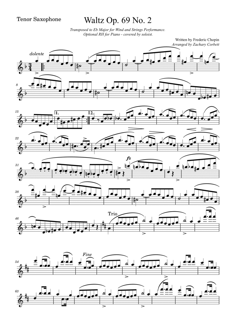 Waltz Op. 69 No. 2 Waltz Op. 69 No. 2 Tenor Saxophone scores gallery preview page 1