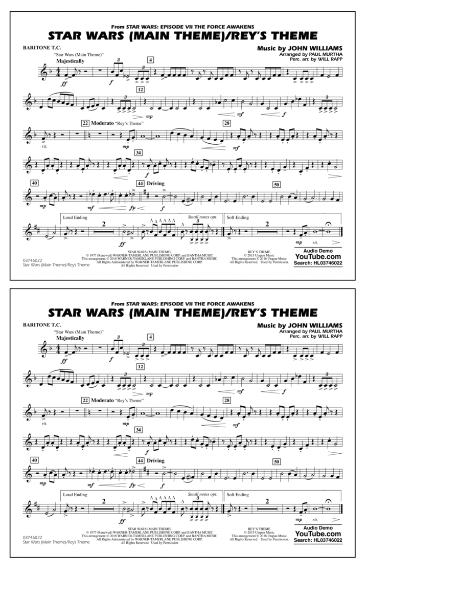 Star Wars Main Theme/Rey's Theme (from The Force Awakens) - Baritone T.C. Baritone Horn TC scores gallery preview page 1