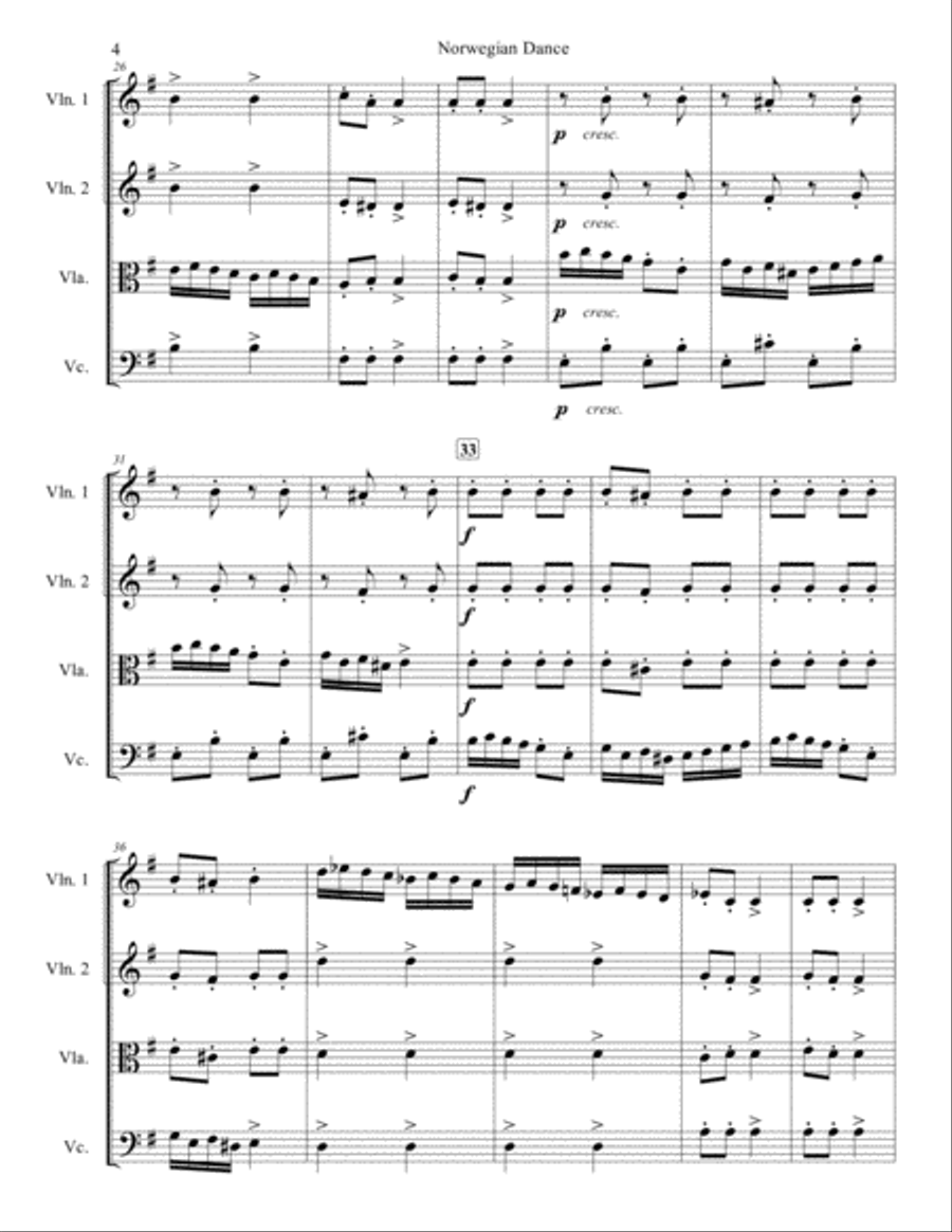 Norwegian Dance Opus 35, No. 2 for String Quartet String Quartet scores gallery preview page 4