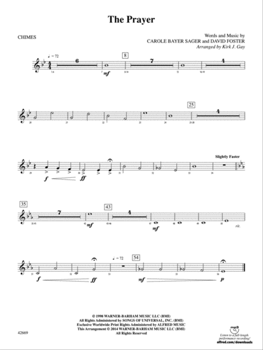 The Prayer: Chimes Percussion Ensemble scores gallery preview page 1