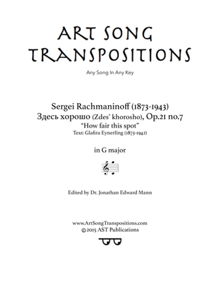 Book cover for RACHMANINOFF: Здесь хорошо, Op. 21 no. 7 (transposed to G major, "How fair this spot")