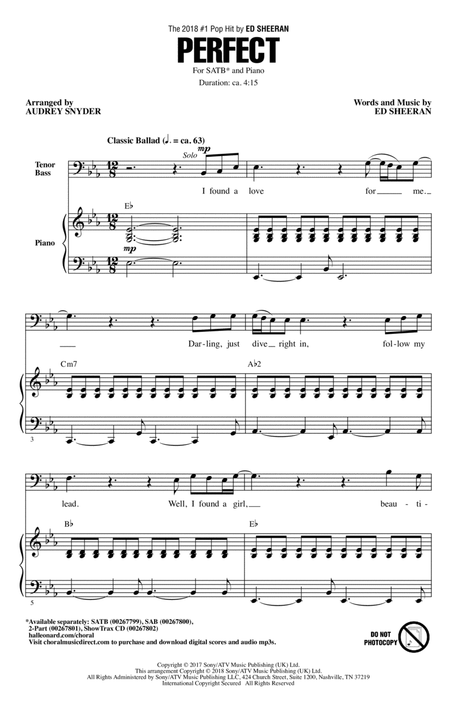 Perfect (arr. Audrey Snyder) 4-Part scores gallery preview page 1