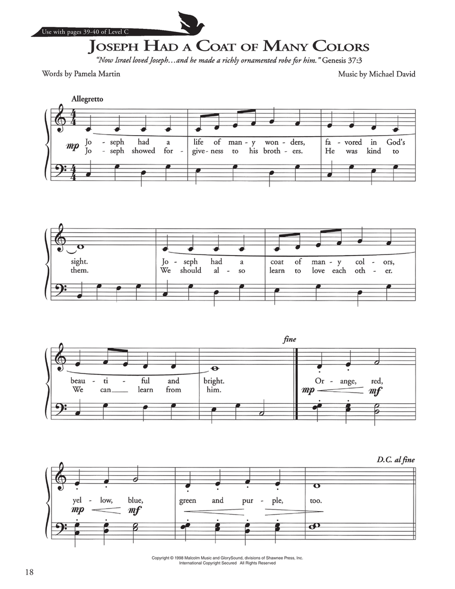 Joseph Had A Coat Of Many Colors Piano Method scores gallery preview page 1