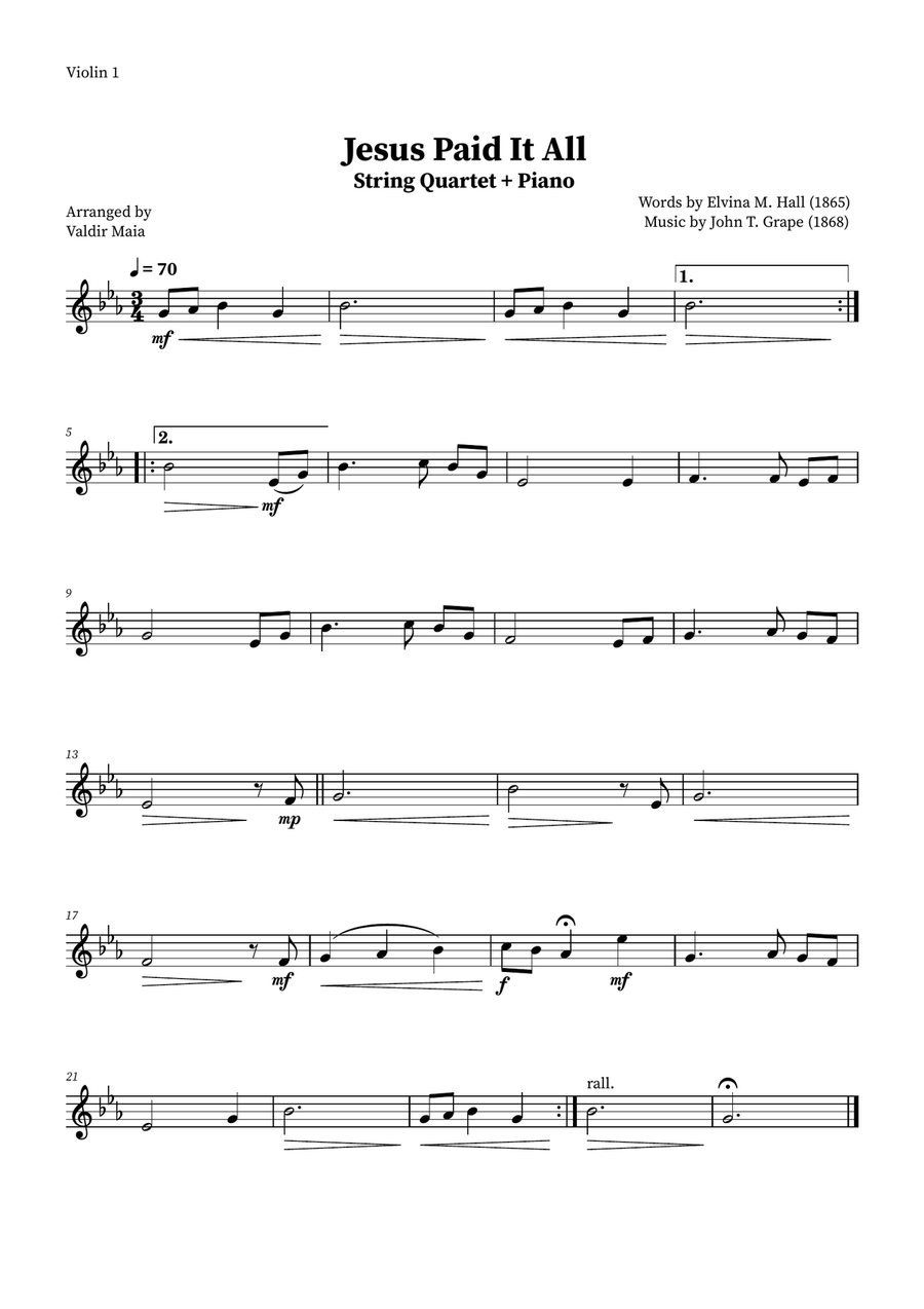 Jesus Paid It All - String Quartet and Piano String Quintet scores gallery preview page 4