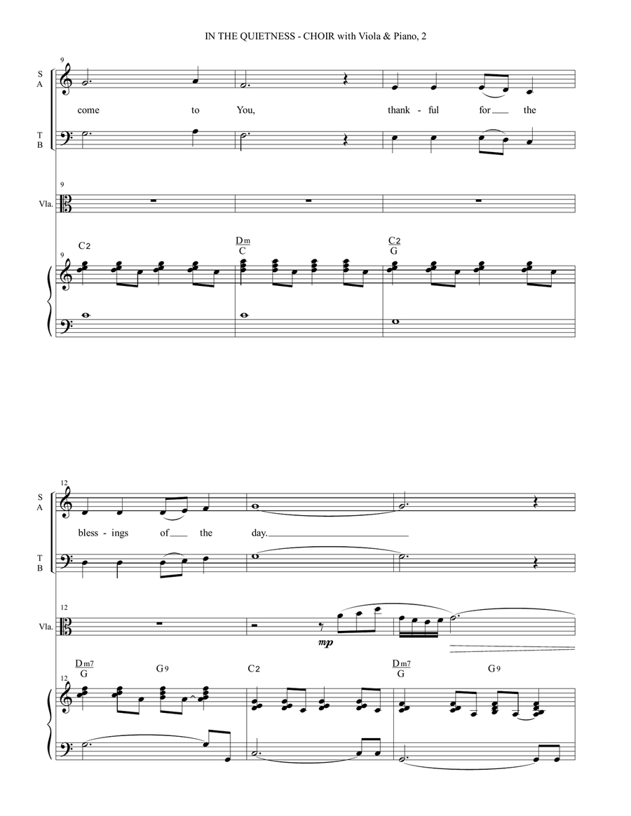 IN THE QUIETNESS (For SATB Choir with Viola & Piano - separate Octavo, Choir & Viola Part included) 4-Part scores gallery preview page 3