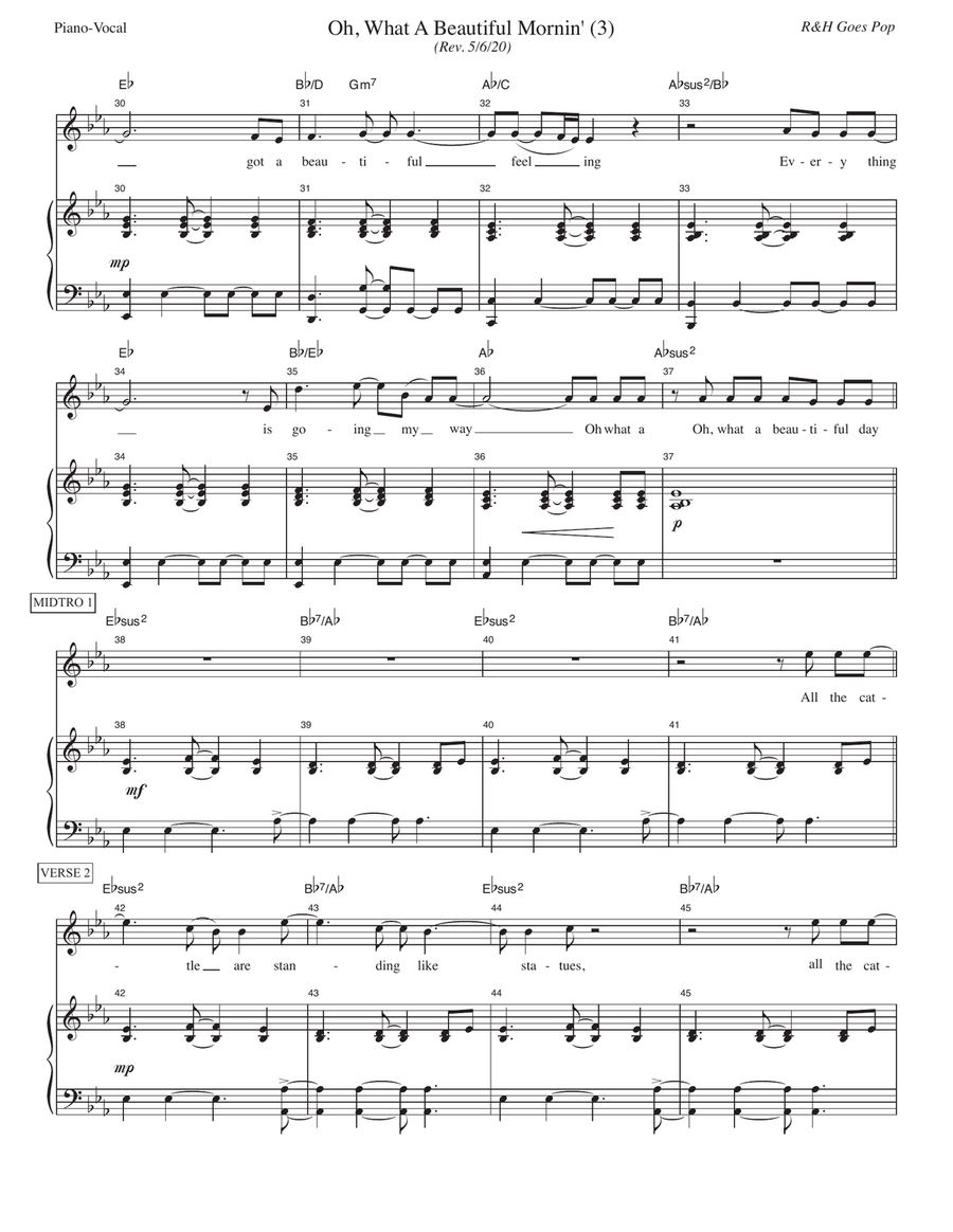 Oh, What A Beautiful Mornin' [R&H Goes Pop! version] (from Oklahoma!) Voice scores gallery preview page 3