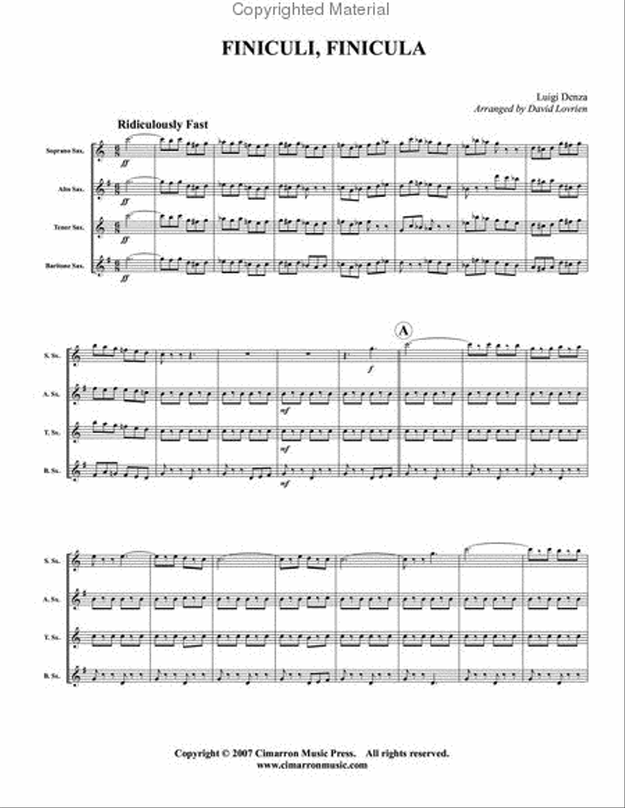 Finiculi, Finicula Saxophone Quartet scores gallery preview page 2