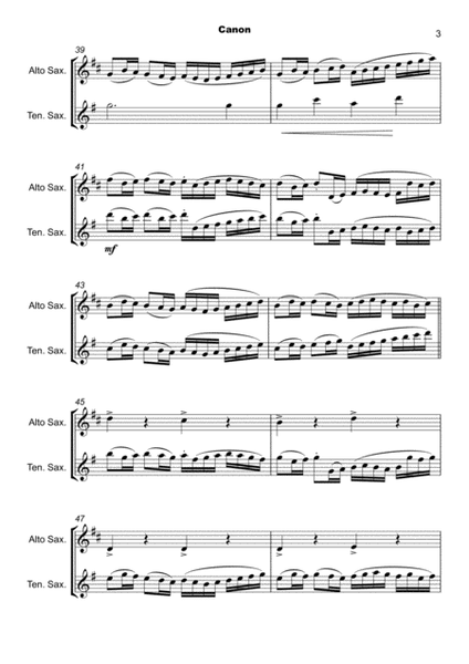 Pachelbel's Canon, Alto and Tenor Saxophone Duet (with optional bass part)