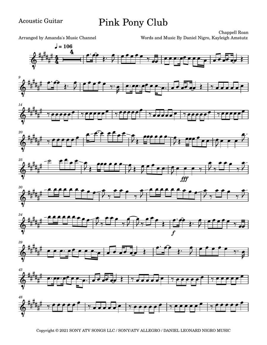 Pink Pony Club Pink Pony Club Acoustic Guitar scores gallery preview page 1