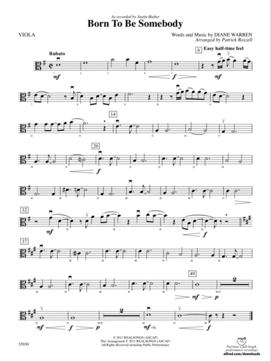 Born to Be Somebody: Viola String Orchestra scores gallery preview page 1