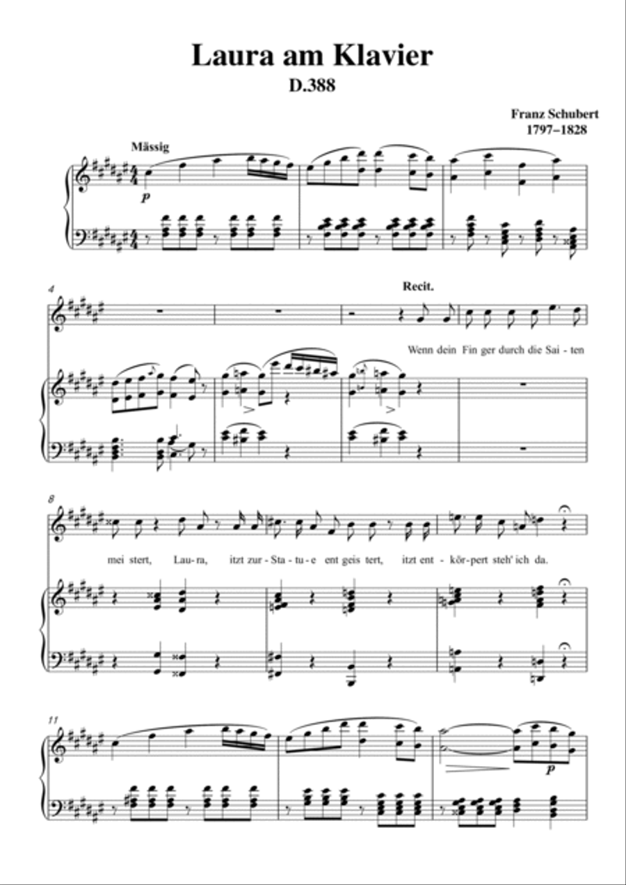 Schubert-Laura am Klavier(Laura at the Piano),D.388 in #F for Vocal and Pno Voice scores gallery preview page 2