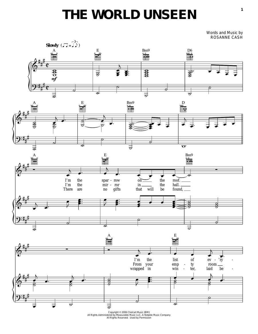 The World Unseen Piano, Vocal, Guitar scores gallery preview page 1