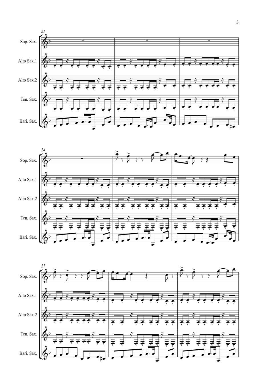 Medieval Disco for Saxophone Quintet Saxophone Quintet scores gallery preview page 3