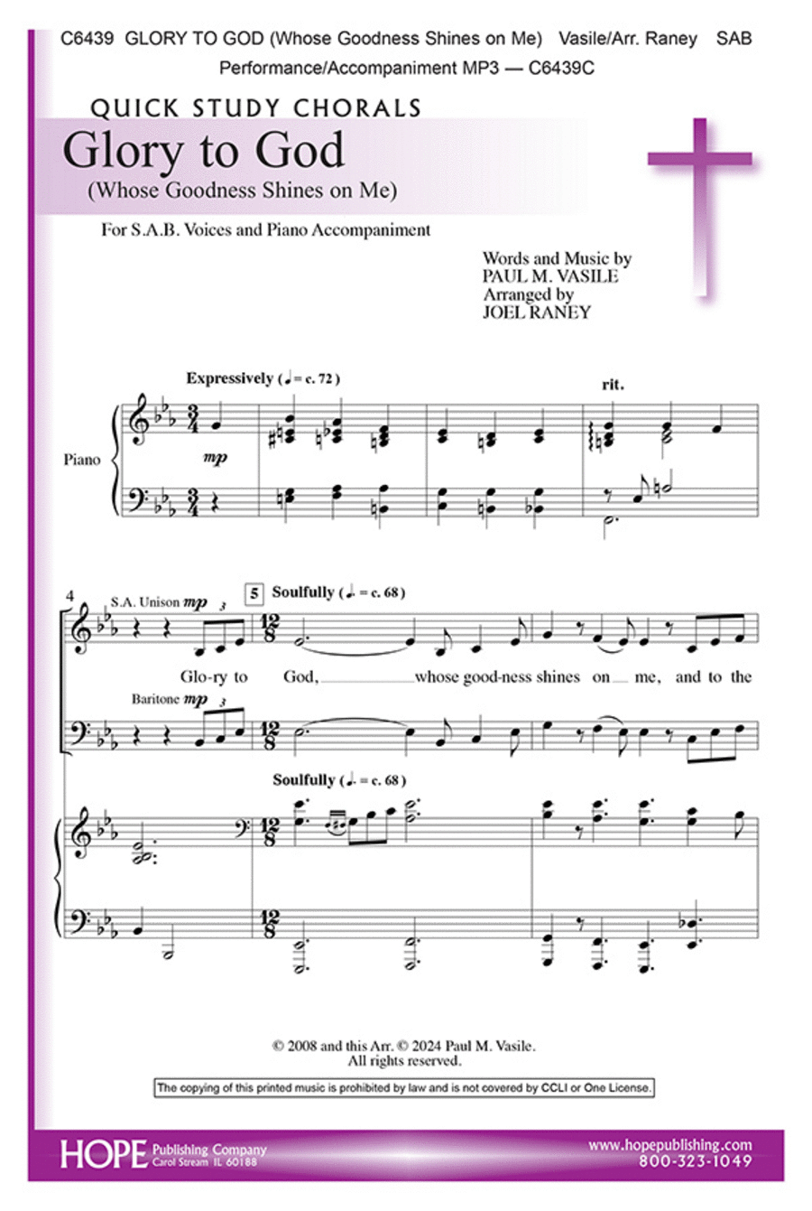 Glory to God (Whose Goodness Shines on Me) 3-Part scores gallery preview page 1