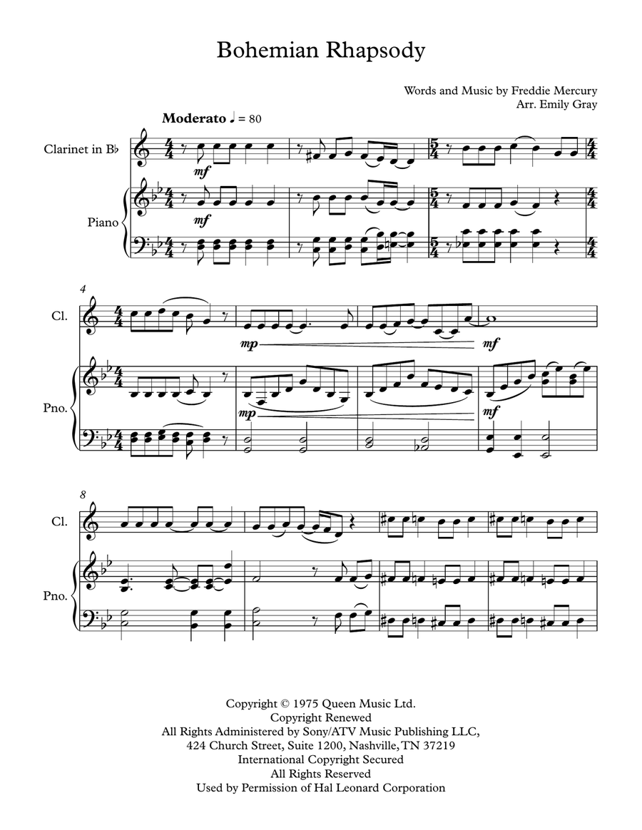Bohemian Rhapsody Clarinet Solo scores gallery preview page 1